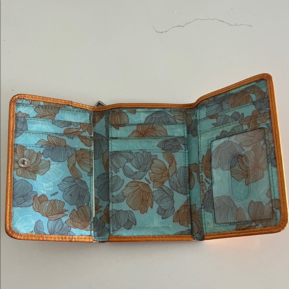 HOBO Turquoise Floral Tri-Fold Wallet with Copper Trim